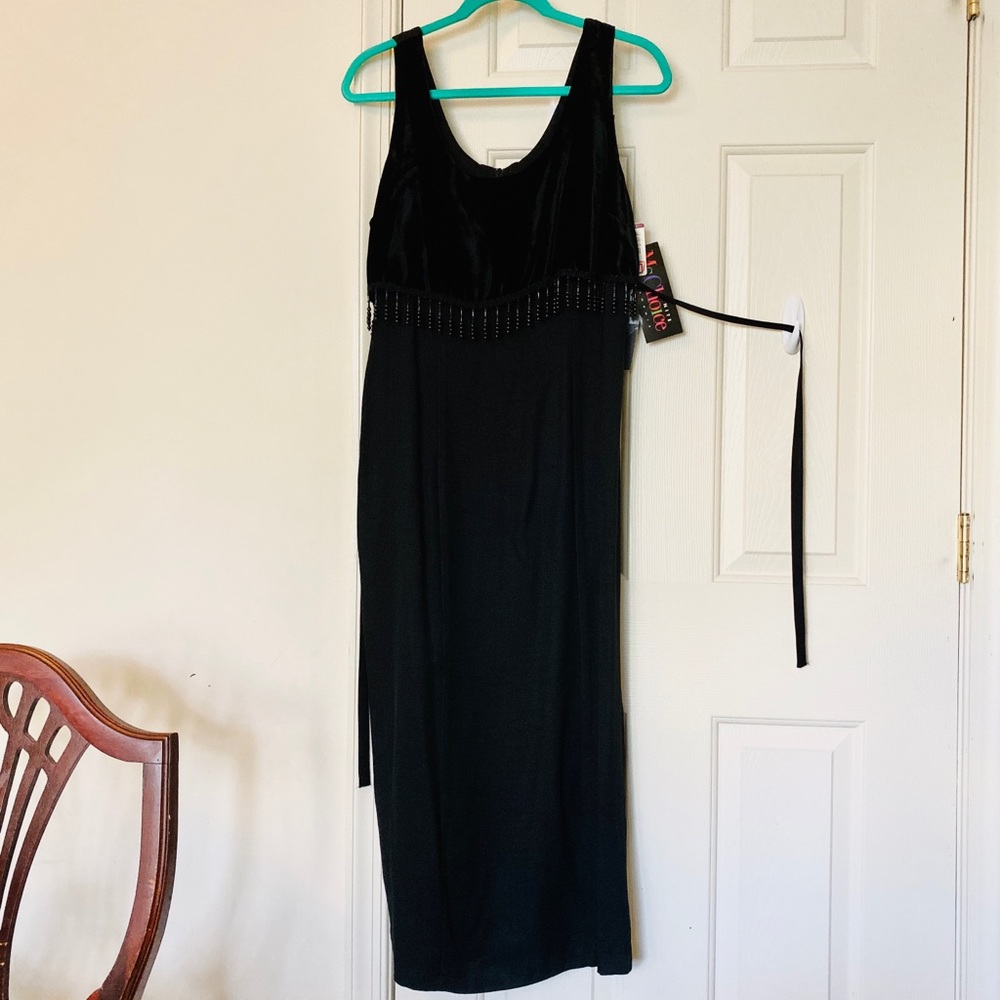 Ms. Choice black long dress with beaded tassels